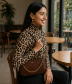 Mocha Croc Luxe Vegan Leather Shoulder Bag for Women - Image 5